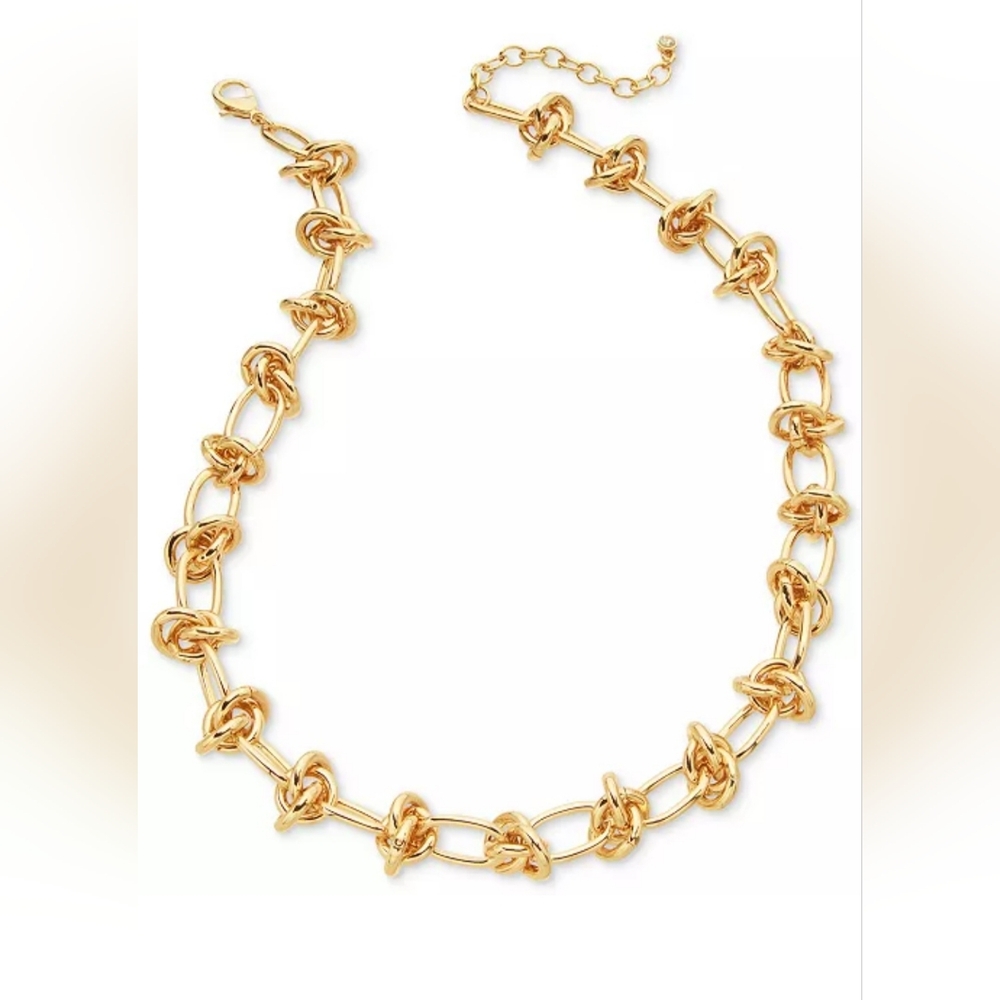On 34th Gold Tone Knot Link Chain Statement Necklace